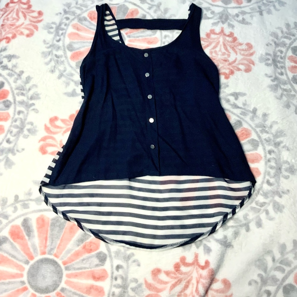 Zenana Outfitters Hi Lo Striped Tank Blouse